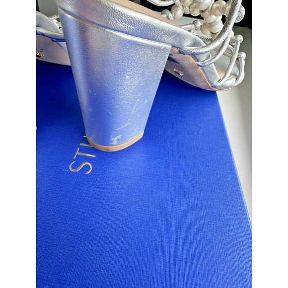 STUART WEITZMAN Women's Sandals Shoes Faux Pearl Block Heels Leather Silver 7 - Picture 4 of 8